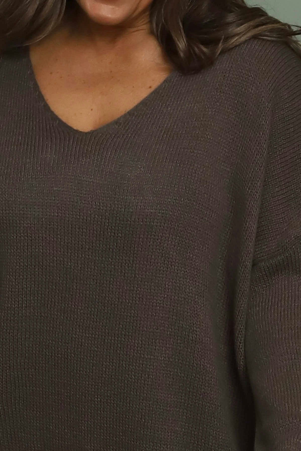 Josephine V-Neck Knitted Jumper Dark Mocha