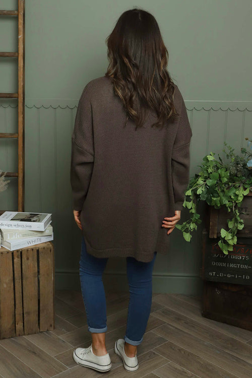 Josephine V-Neck Knitted Jumper Dark Mocha - Image 4