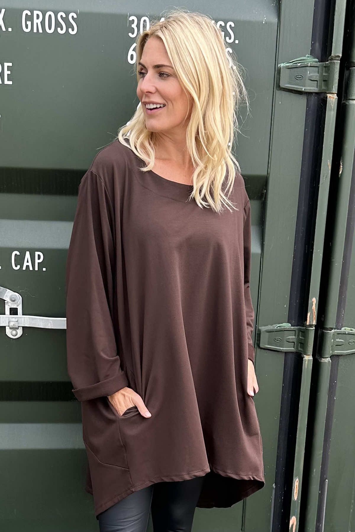 Binky Dipped Hem Cotton Tunic Cocoa