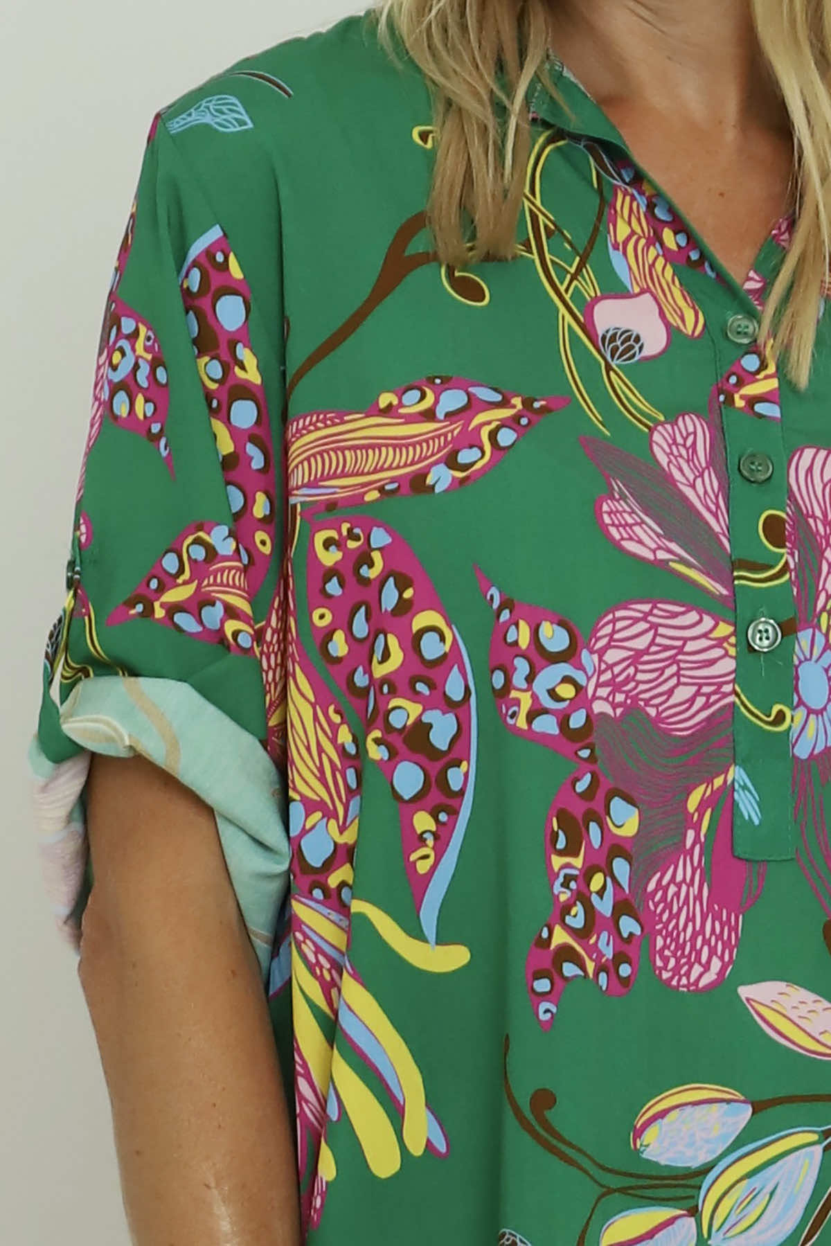 Avis Botanical Print Top Emerald