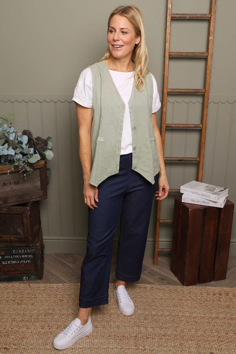 Maryam Linen Waistcoat Khaki