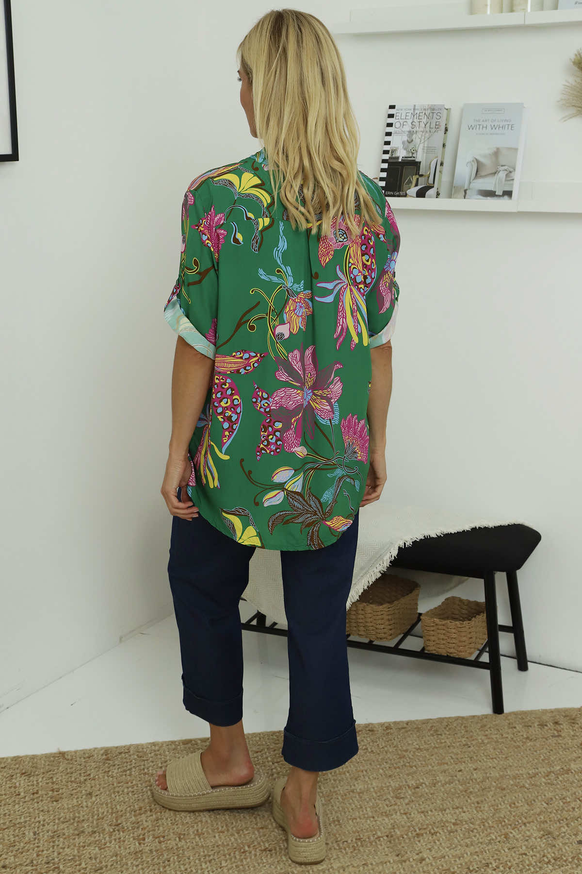 Avis Botanical Print Top Emerald