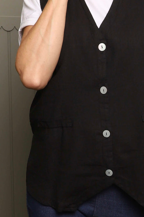 Maryam Linen Waistcoat Black - Image 3