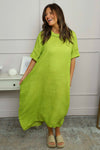 Tasha Cowl Neck Linen Dress Olive