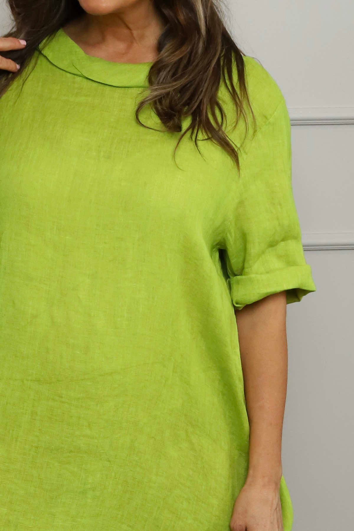 Tasha Cowl Neck Linen Dress Olive