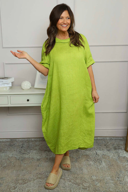 Tasha Cowl Neck Linen Dress Olive - Image 2