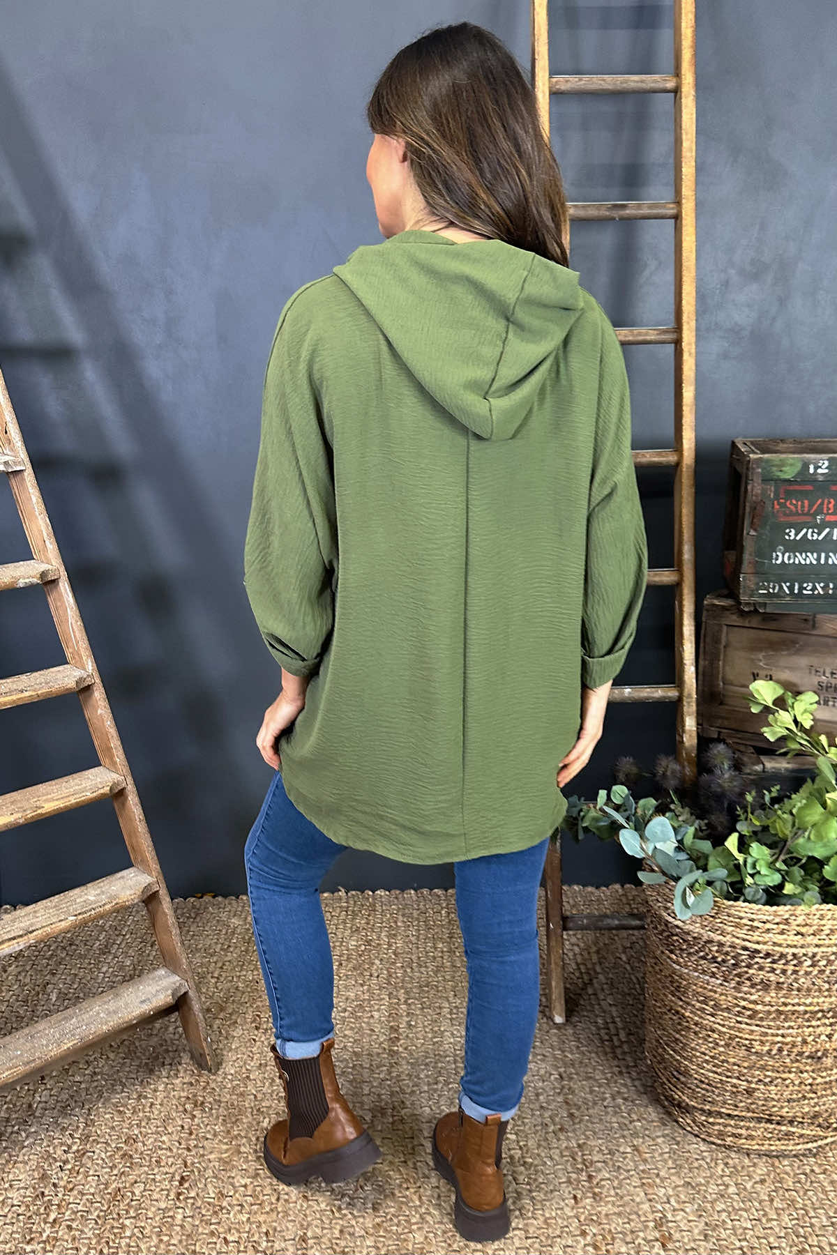 Leyla Pocket Hooded Top Khaki