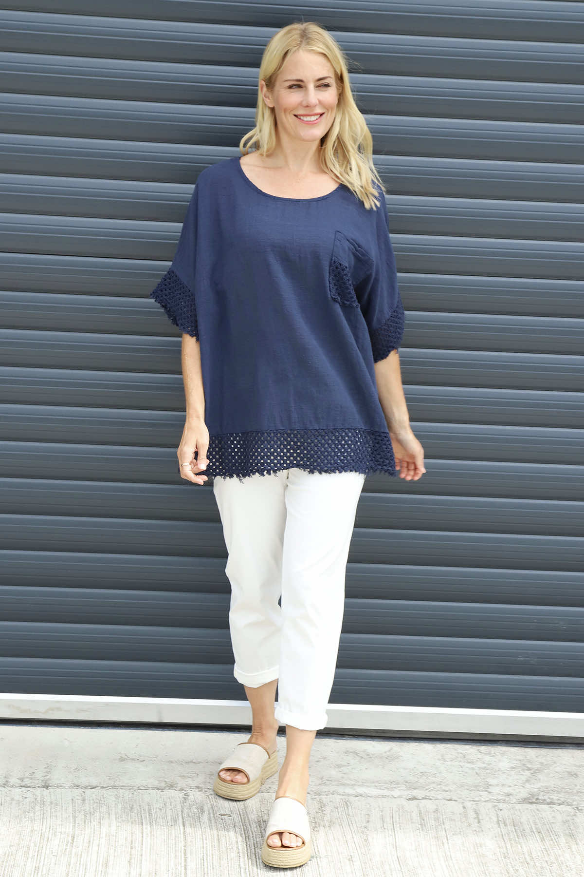 Livie Pocket Cotton Top Navy