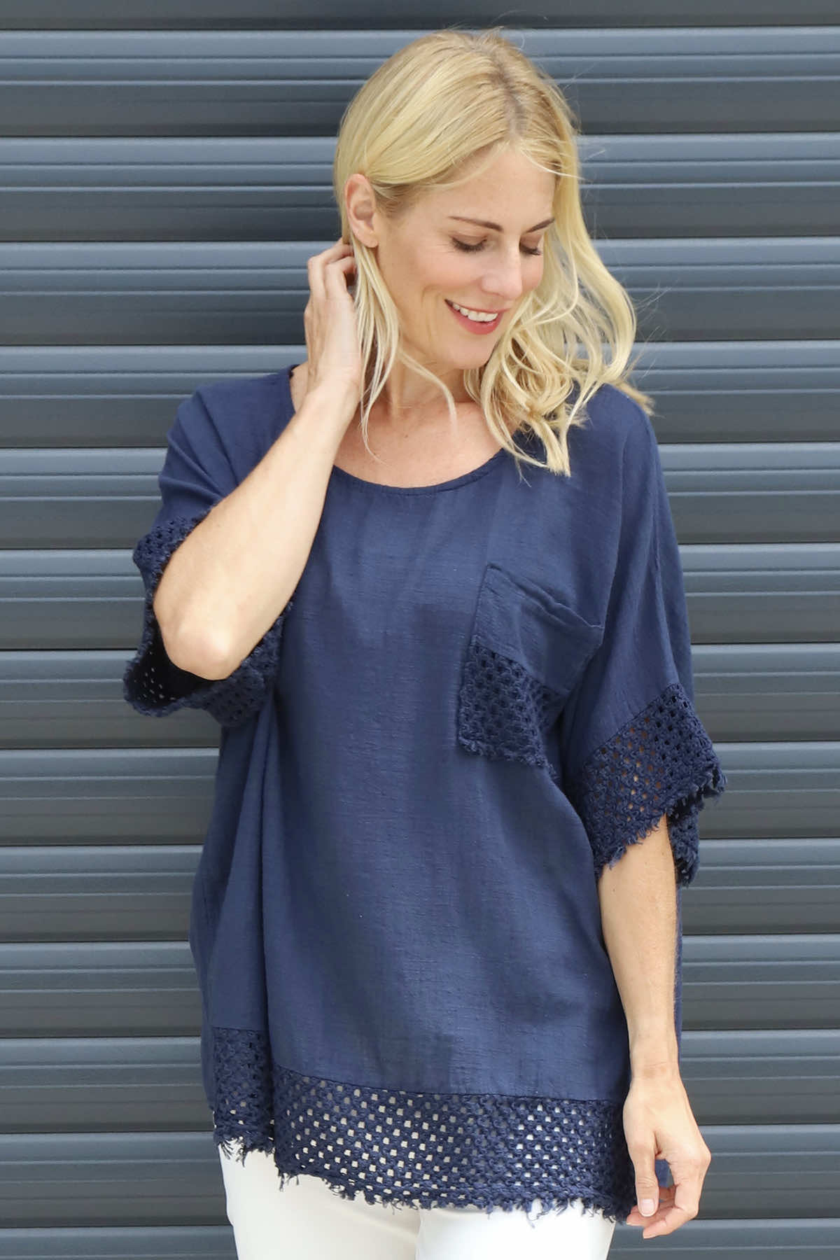 Livie Pocket Cotton Top Navy