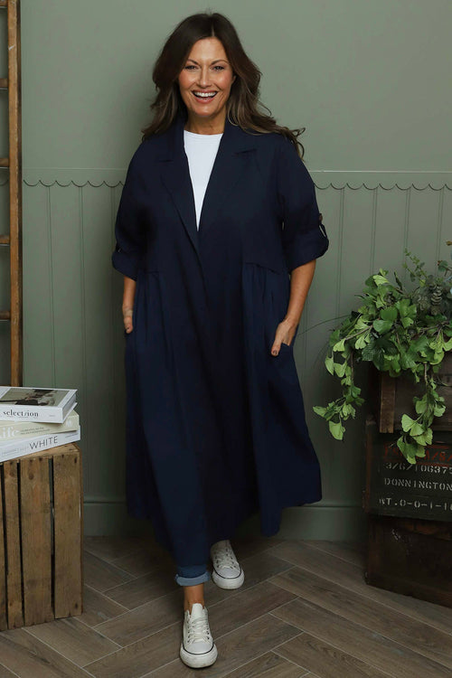 Meryl Long Cotton Jacket Navy - Image 2