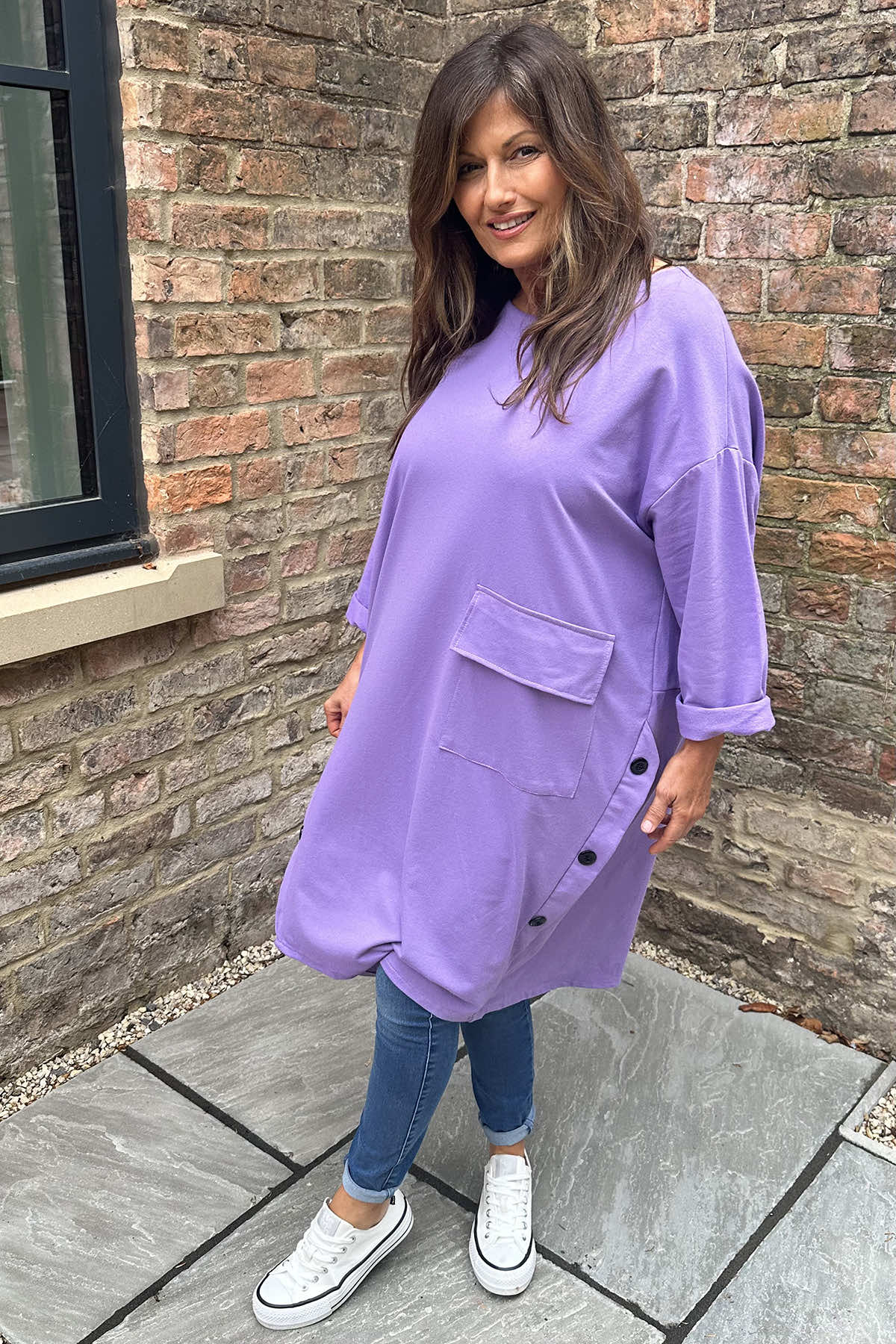 Avery Button Cotton Dress Lilac