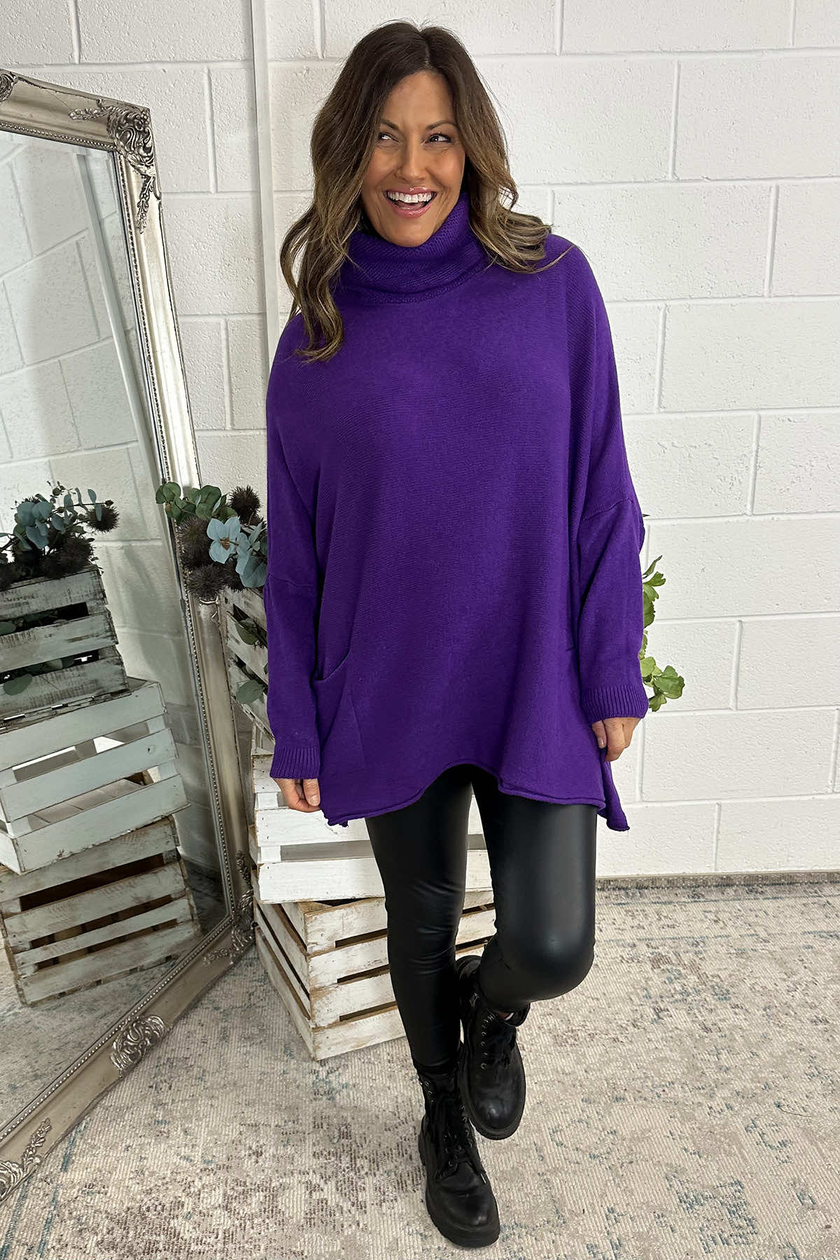 Philippa Polo Neck Knitted Jumper Purple