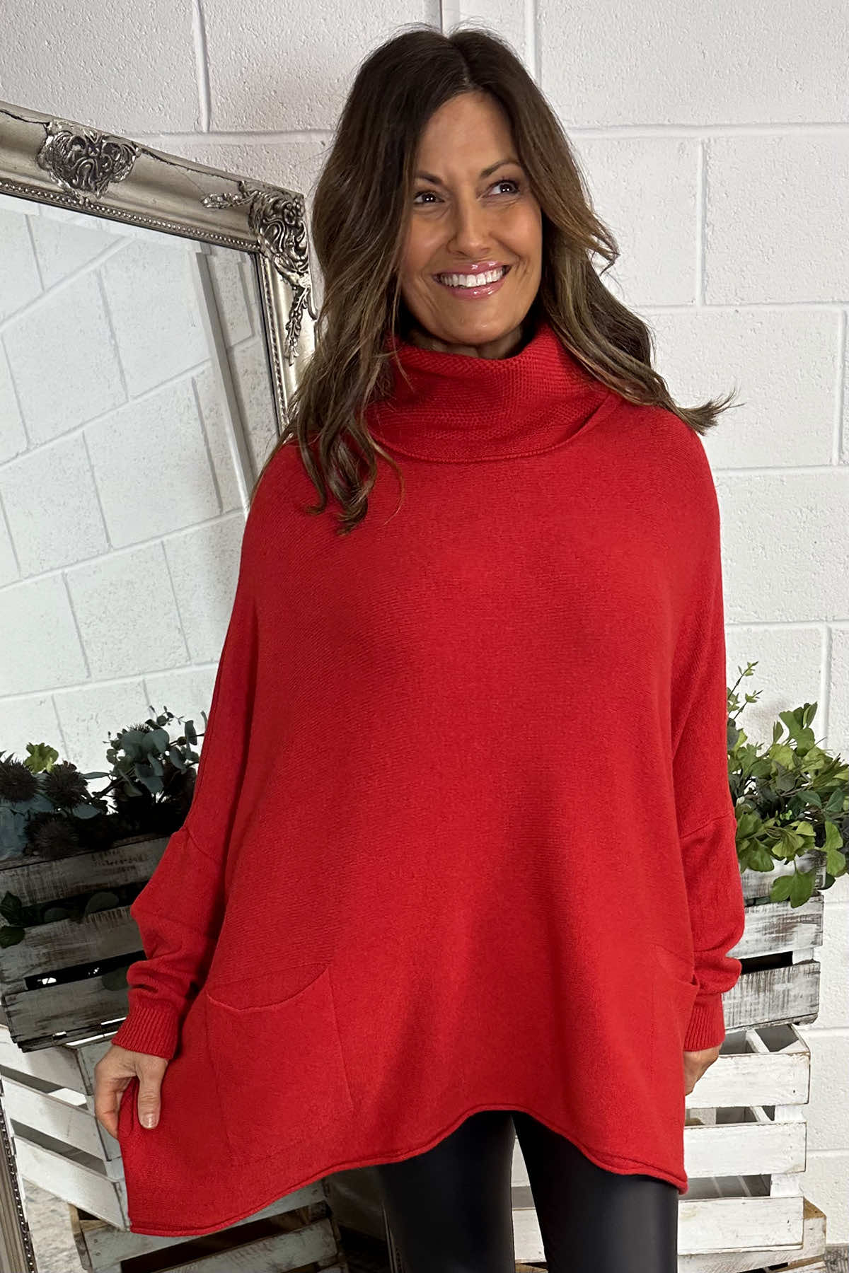 Philippa Polo Neck Knitted Jumper Red