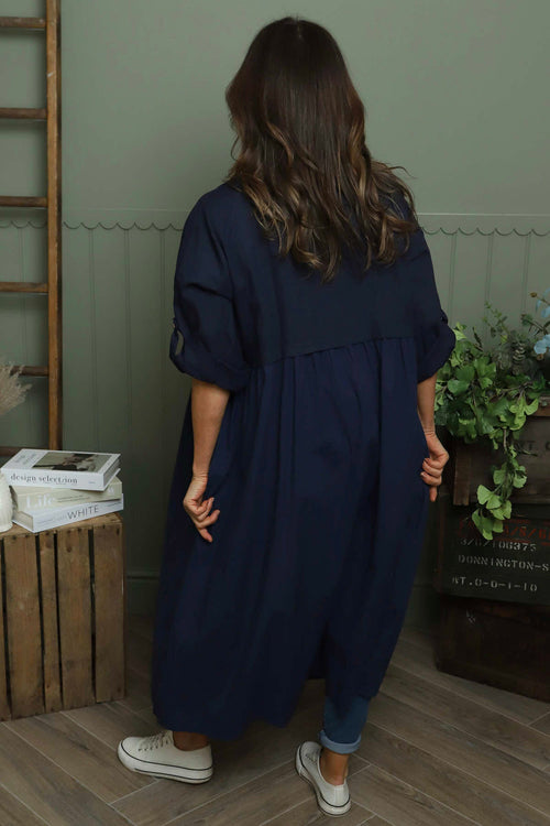 Meryl Long Cotton Jacket Navy - Image 4