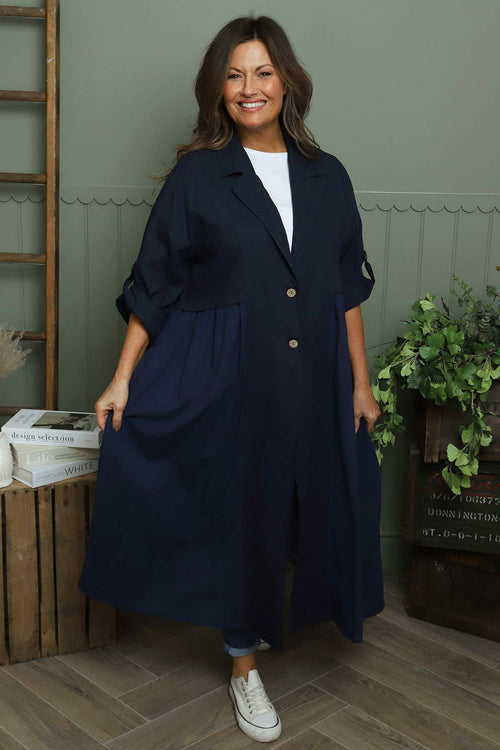 Meryl Long Cotton Jacket Navy - Image 1