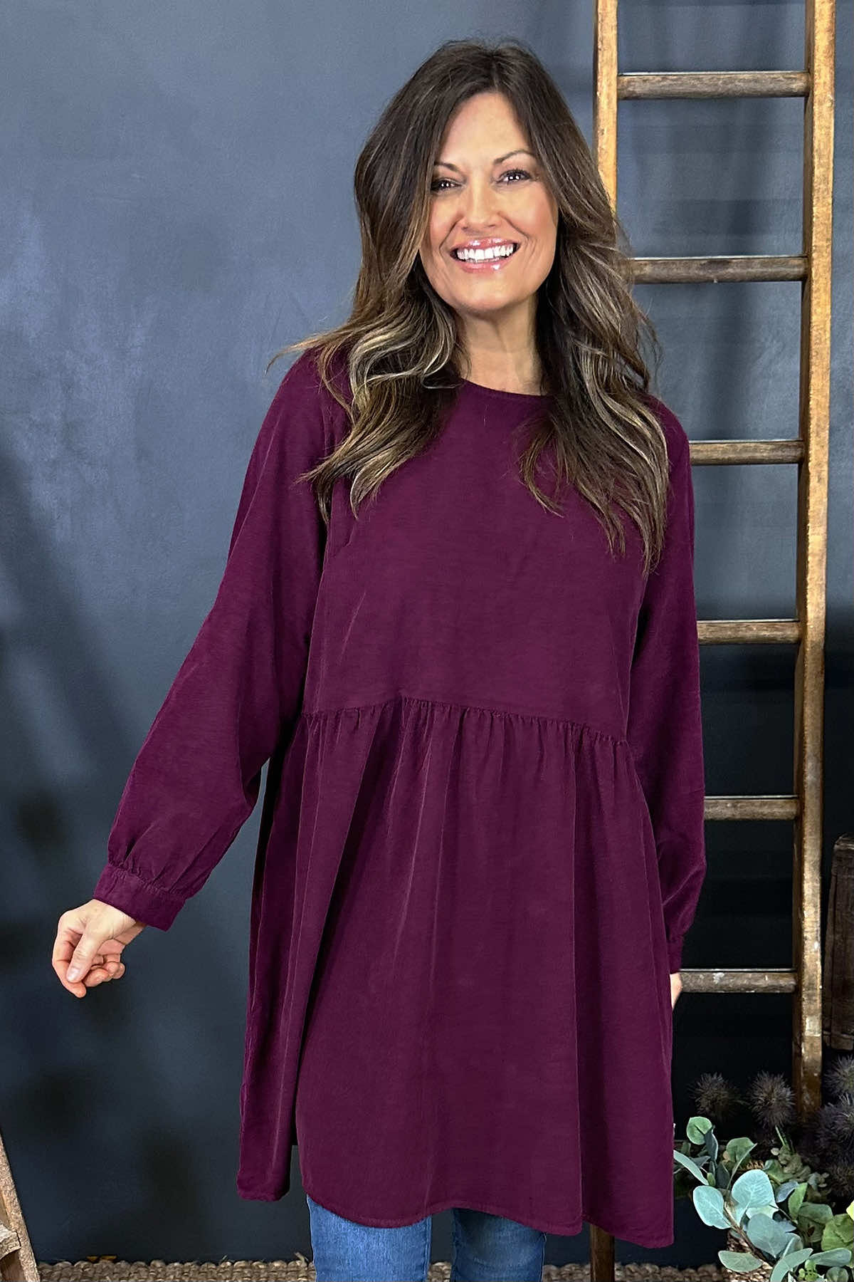 Andrea Needlecord Tunic Burgundy