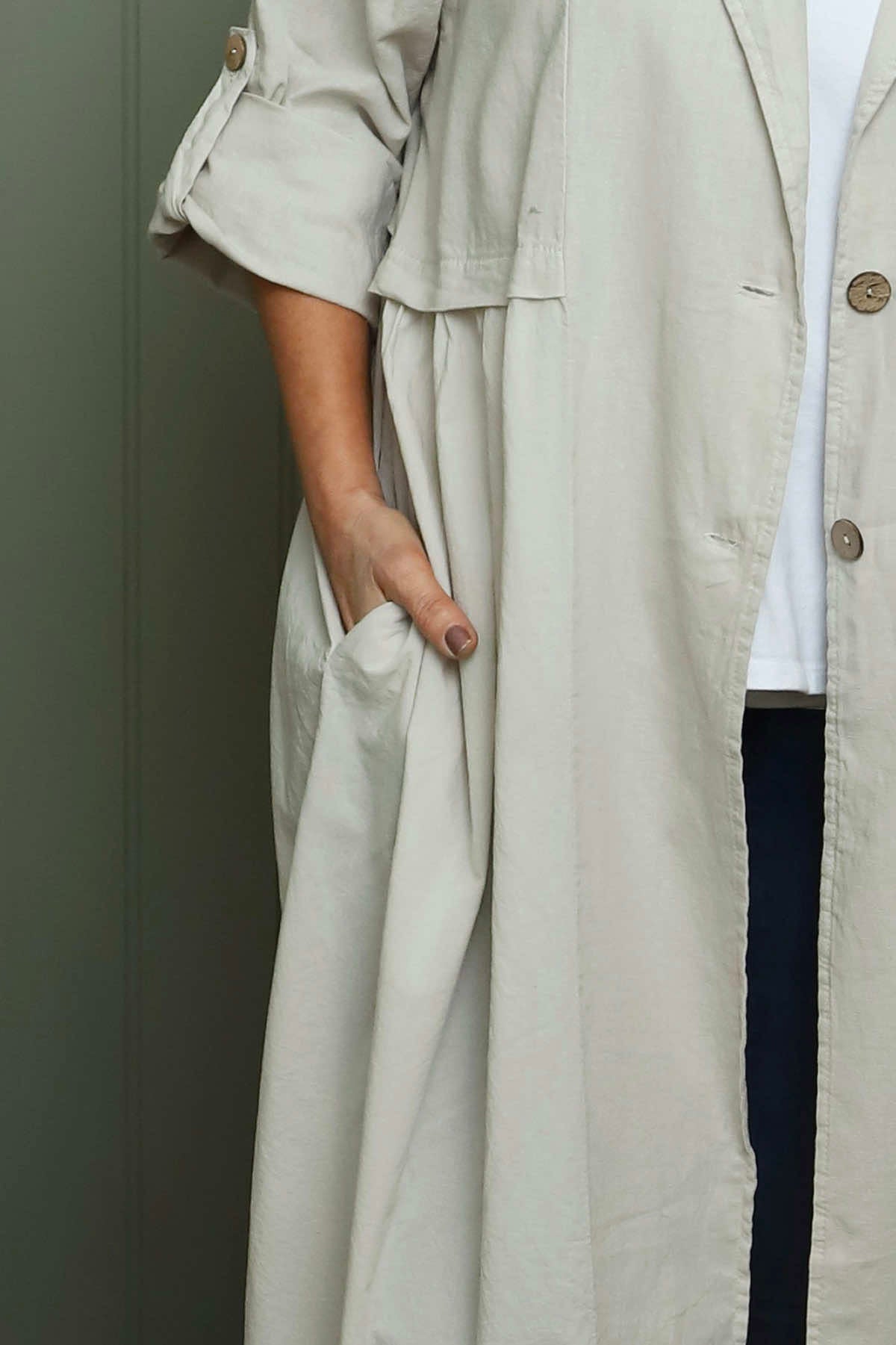 Meryl Long Cotton Jacket Stone