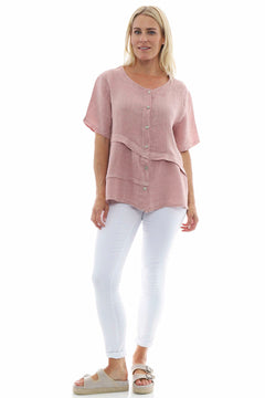 Kyrel Button Linen Top Pink