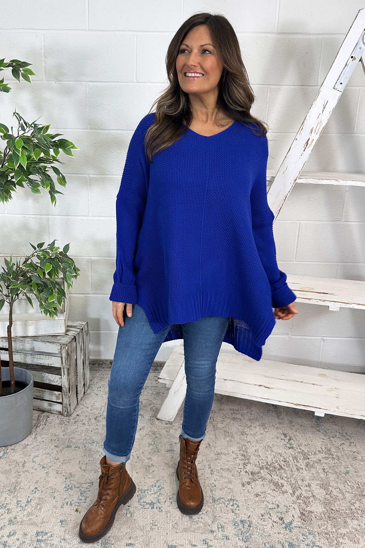 Bo Slouch V-Neck Jumper Cobalt