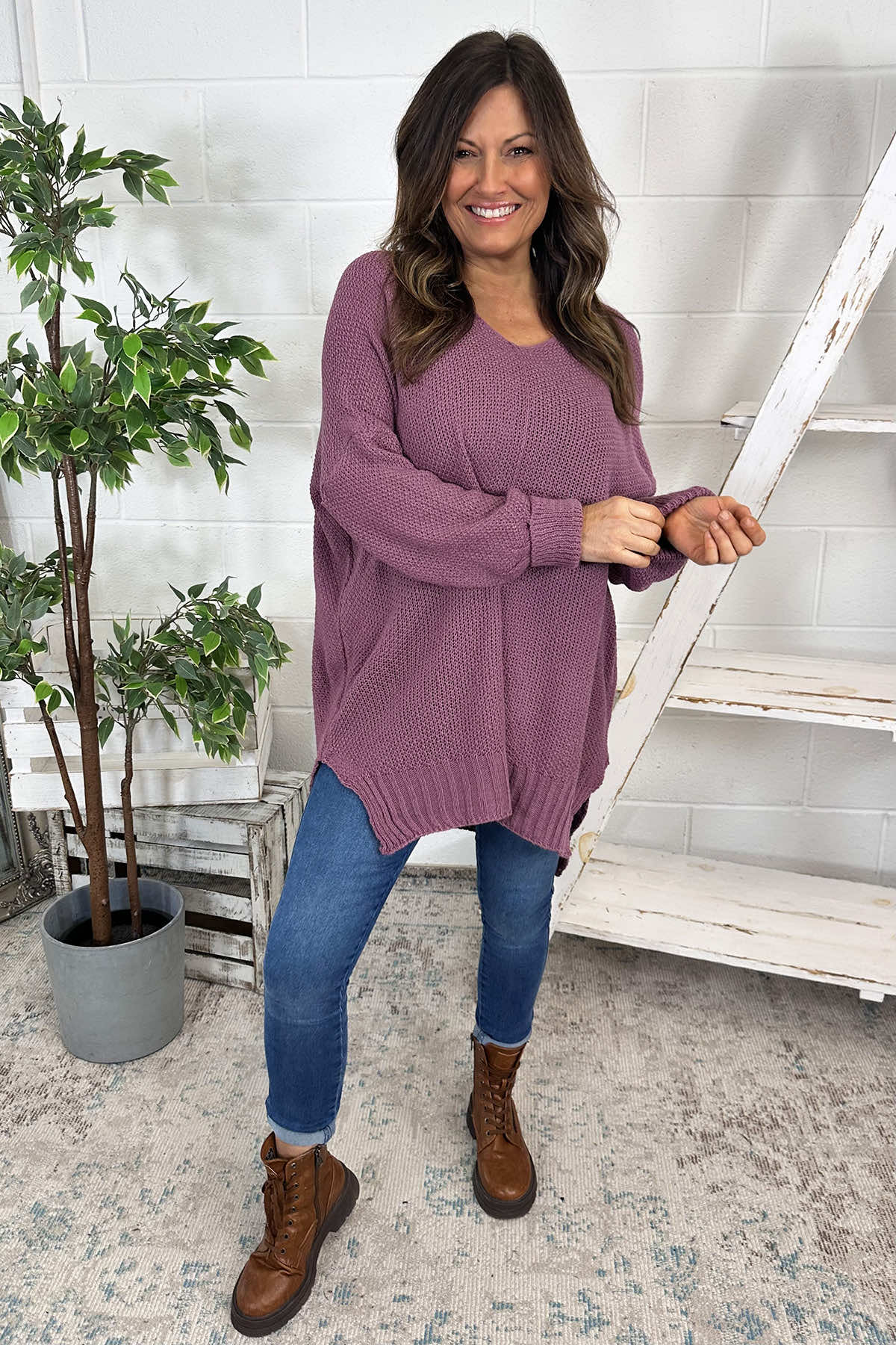 Bo Slouch V-Neck Jumper Mauve