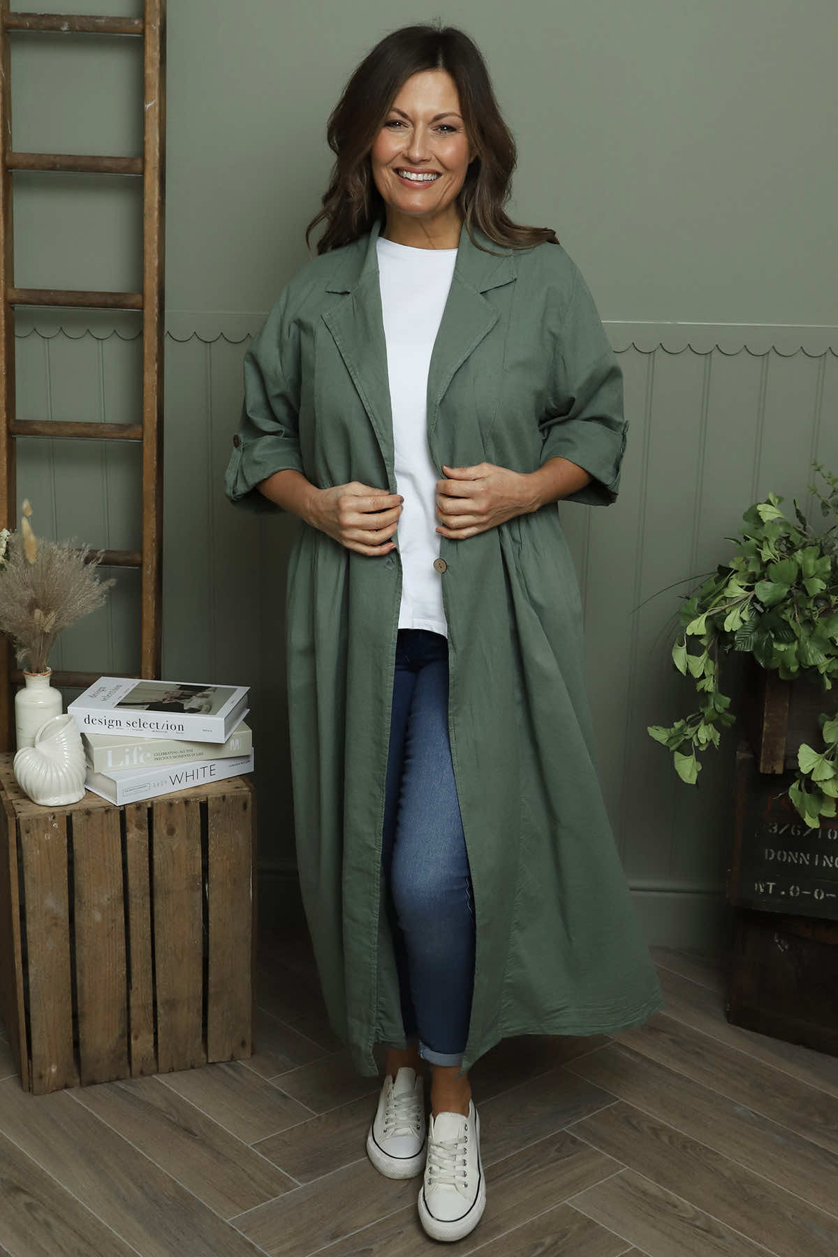 Meryl Long Cotton Jacket Khaki