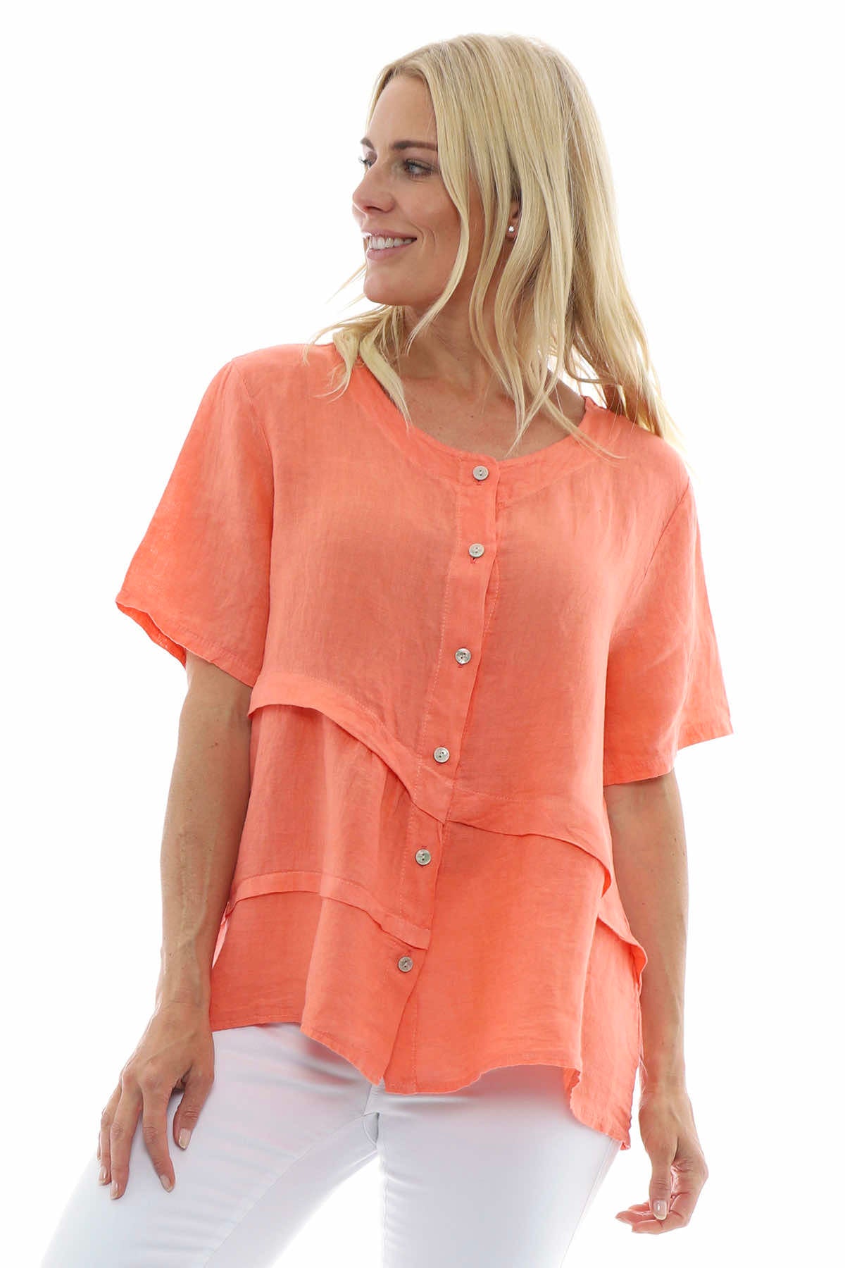 Kyrel Button Linen Top Orange