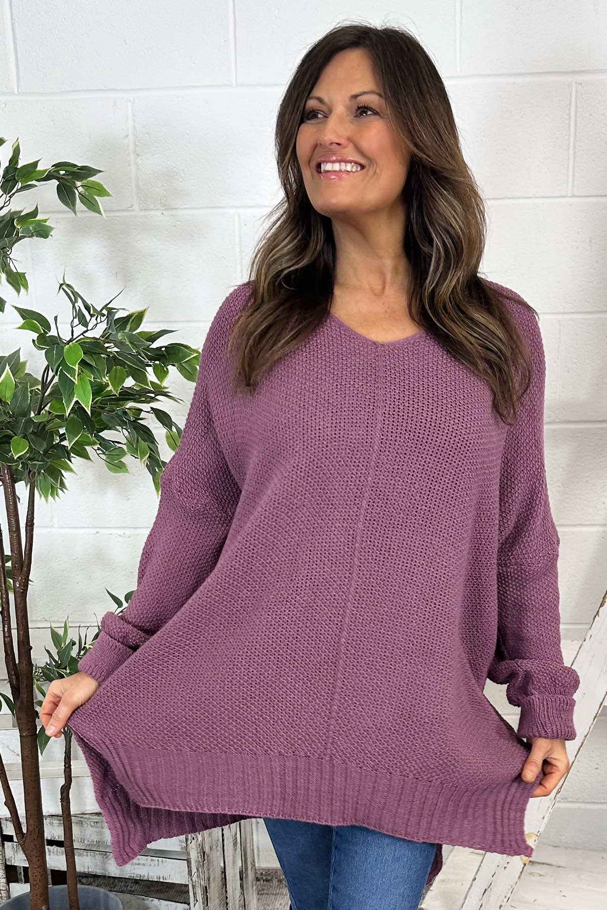 Bo Slouch V-Neck Jumper Mauve