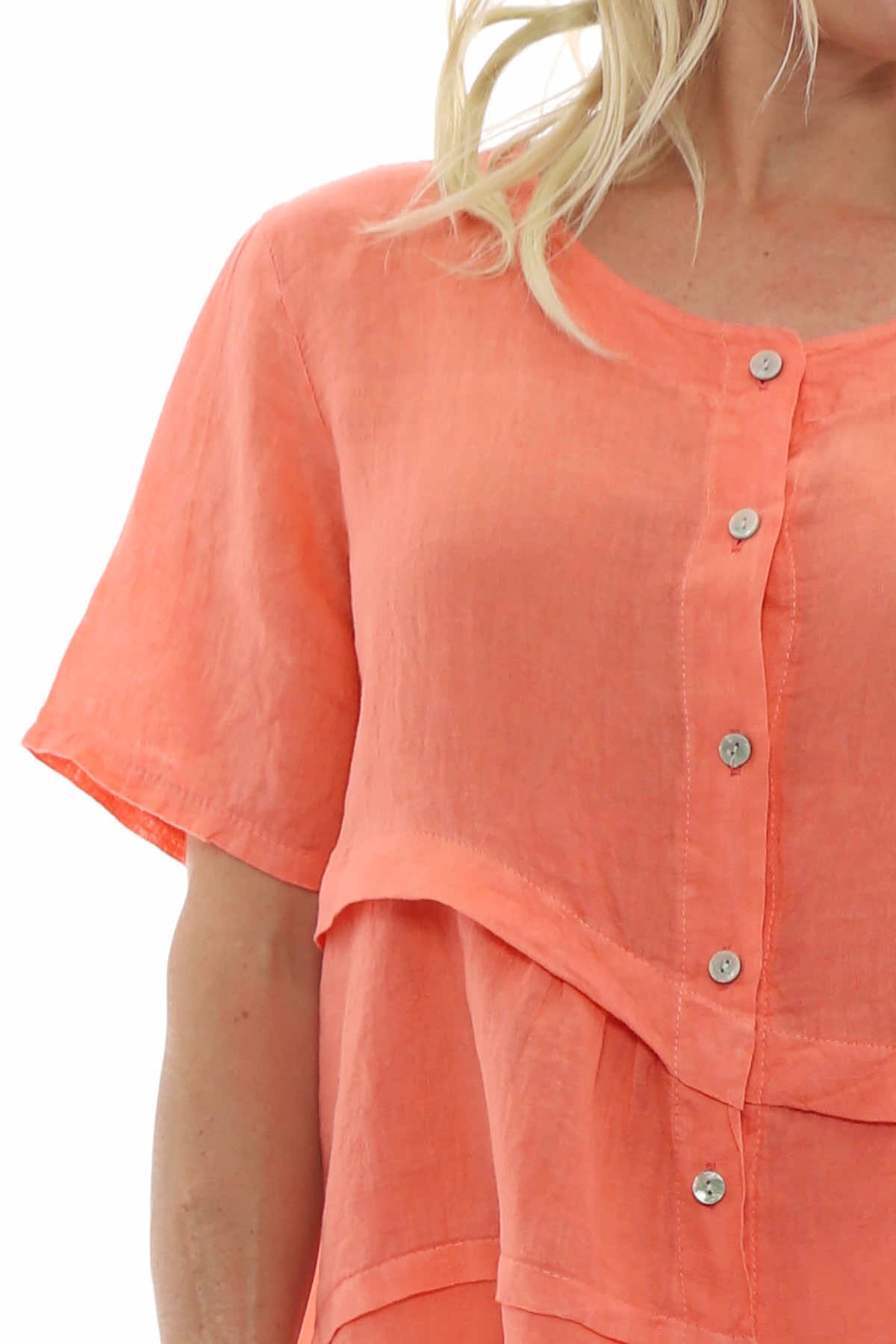 Kyrel Button Linen Top Orange