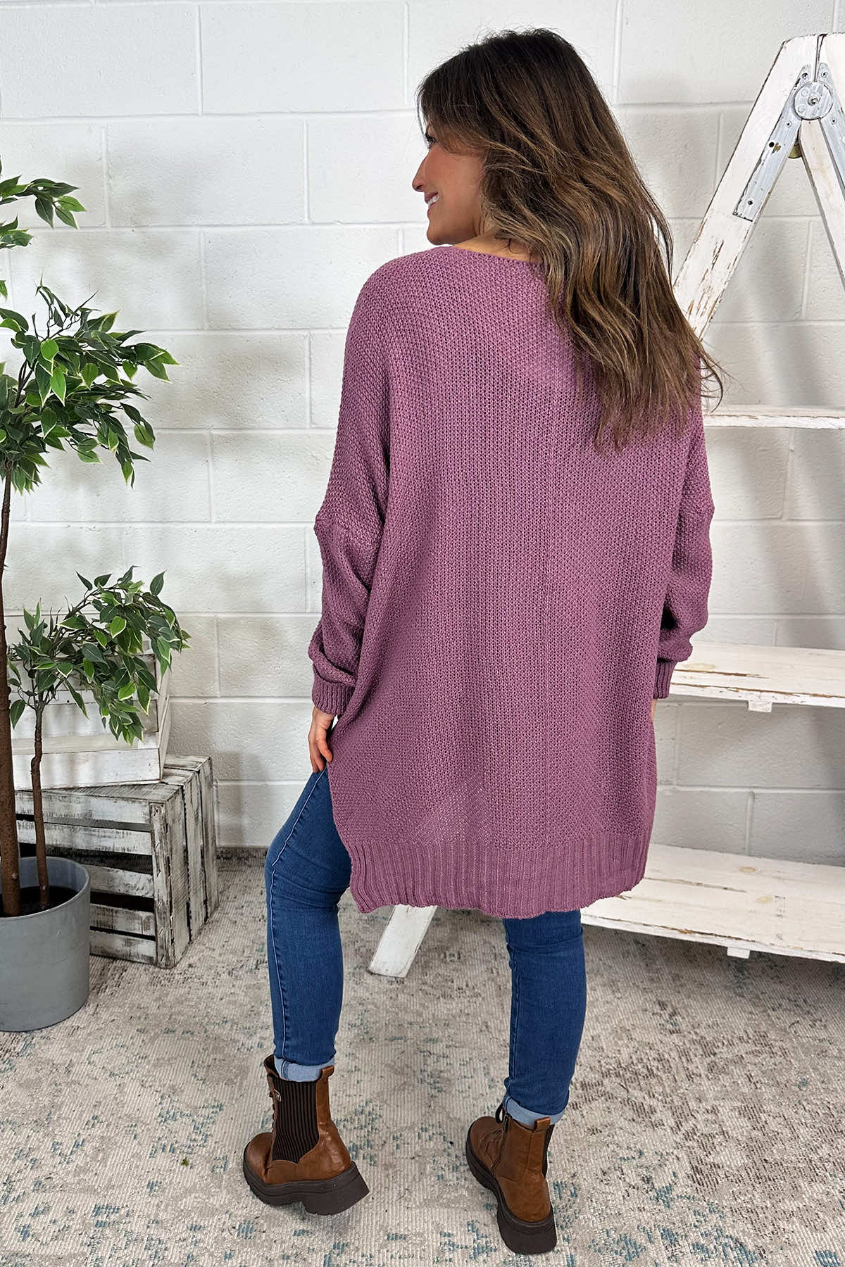 Bo Slouch V-Neck Jumper Mauve