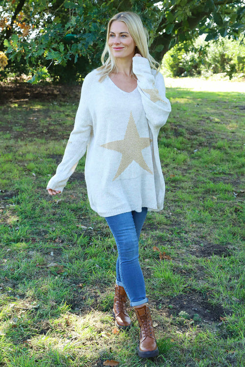 Paige Star Knitted Jumper Stone - Image 2