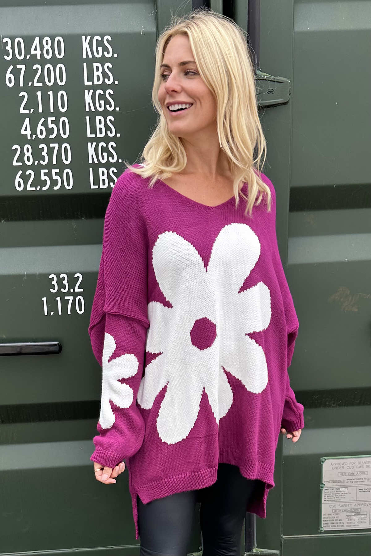 Joan Flower Knitted Jumper Berry