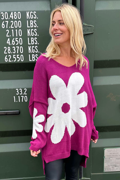 Joan Flower Knitted Jumper Berry - Image 3