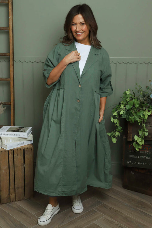 Meryl Long Cotton Jacket Khaki - Image 3