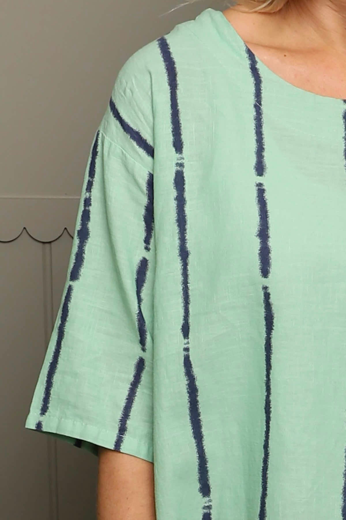 Kalia Stripe Linen Top Green