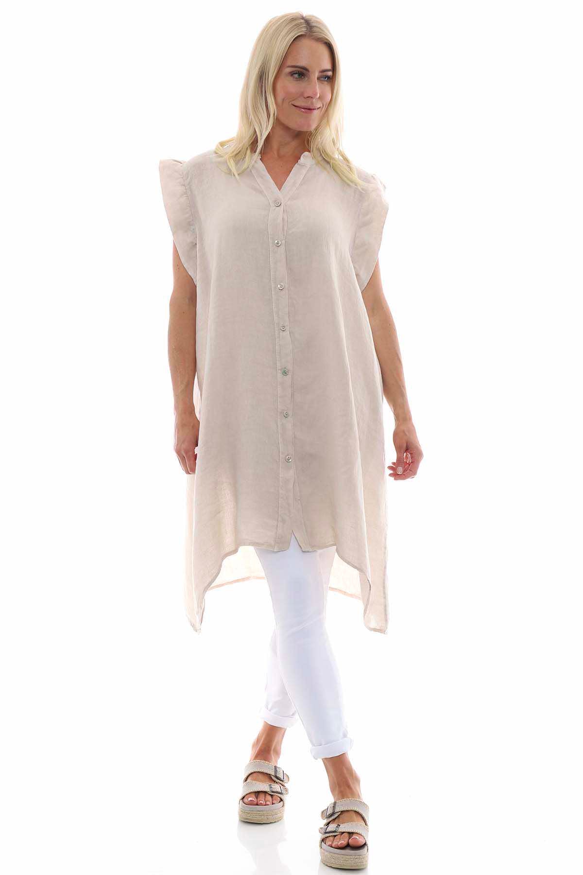 Lizzy Button Linen Tunic Stone