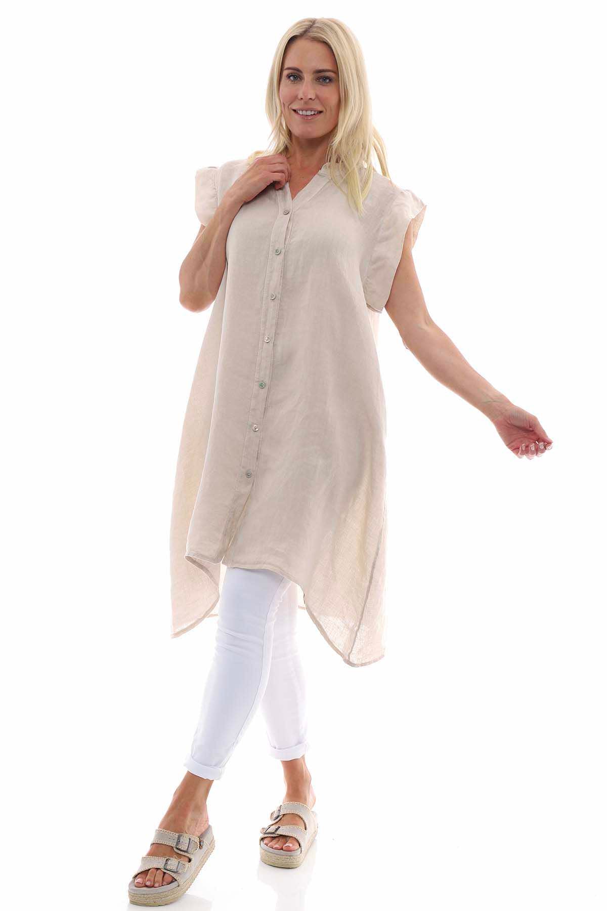 Lizzy Button Linen Tunic Stone