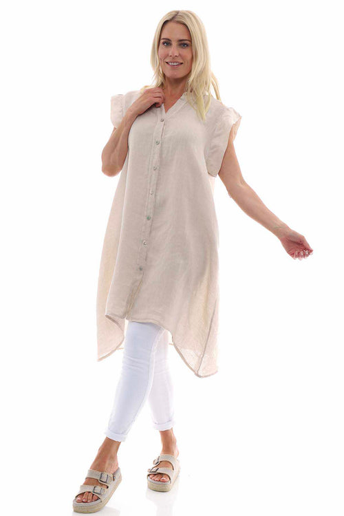 Lizzy Button Linen Tunic Stone - Image 4