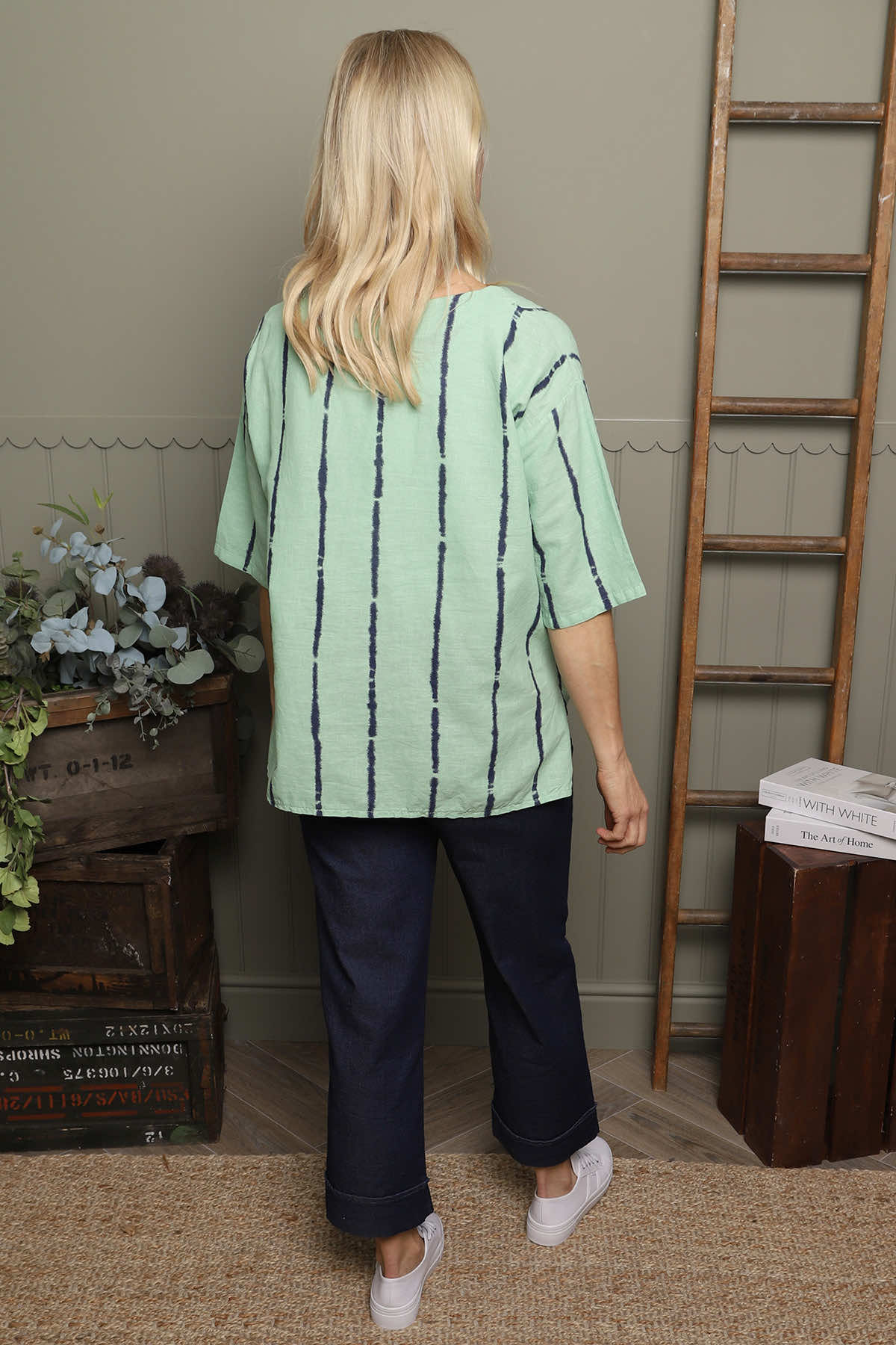 Kalia Stripe Linen Top Green