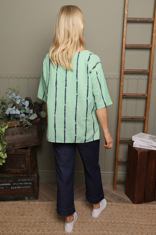 Kalia Stripe Linen Top Green - Image 5