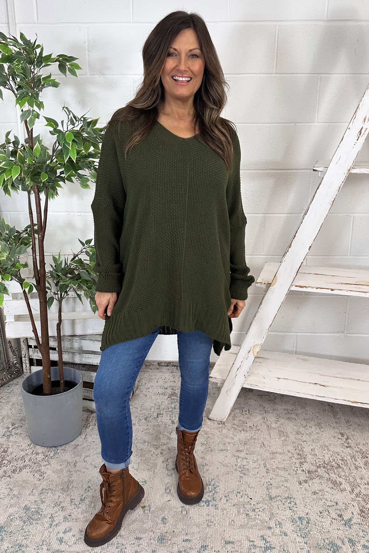 Bo Slouch V-Neck Jumper Khaki