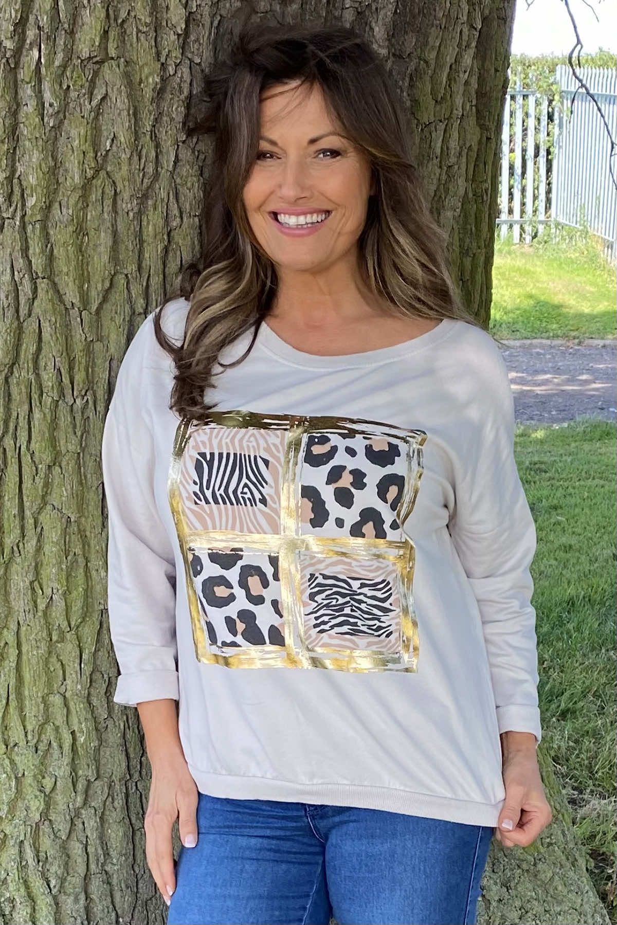 Sienna Print Cotton Top Stone