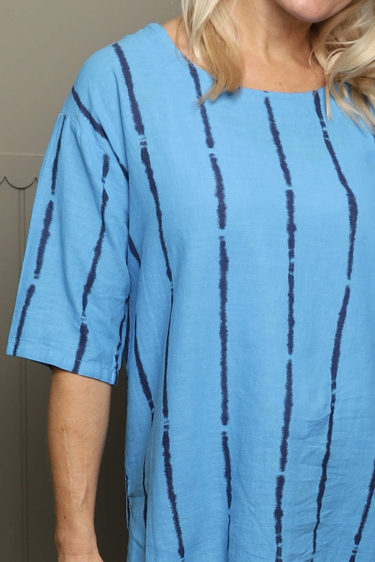 Kalia Stripe Linen Top Kingfisher