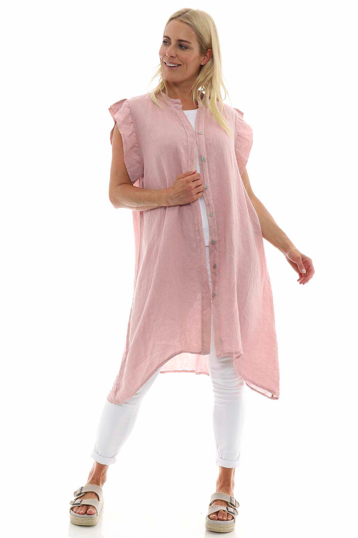 Lizzy Button Linen Tunic Pink