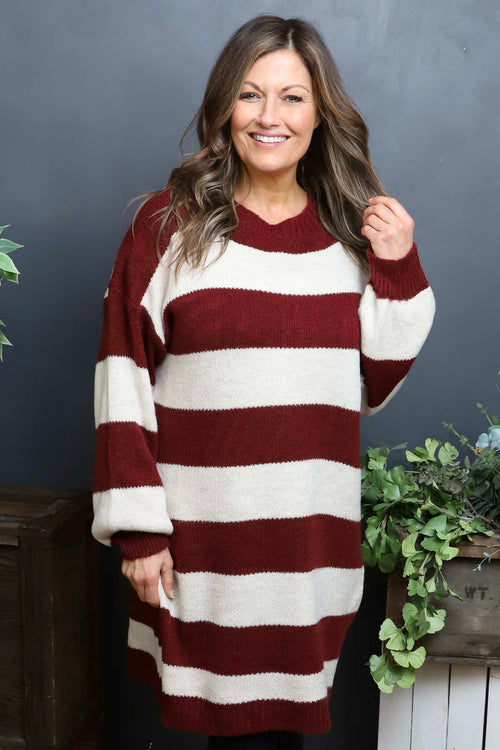 Osanna Stripe Knitted Jumper Wine - Image 2