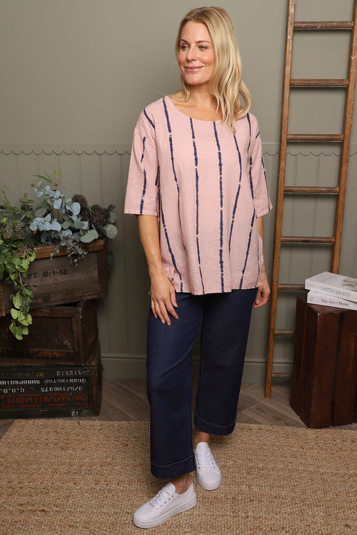 Kalia Stripe Linen Top Pink - Image 4