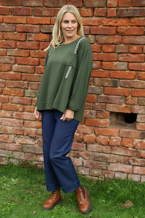 Barbara Pocket Cotton Top Khaki - Image 2