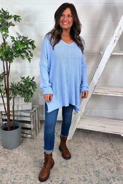 Bo Slouch V-Neck Jumper Light Blue