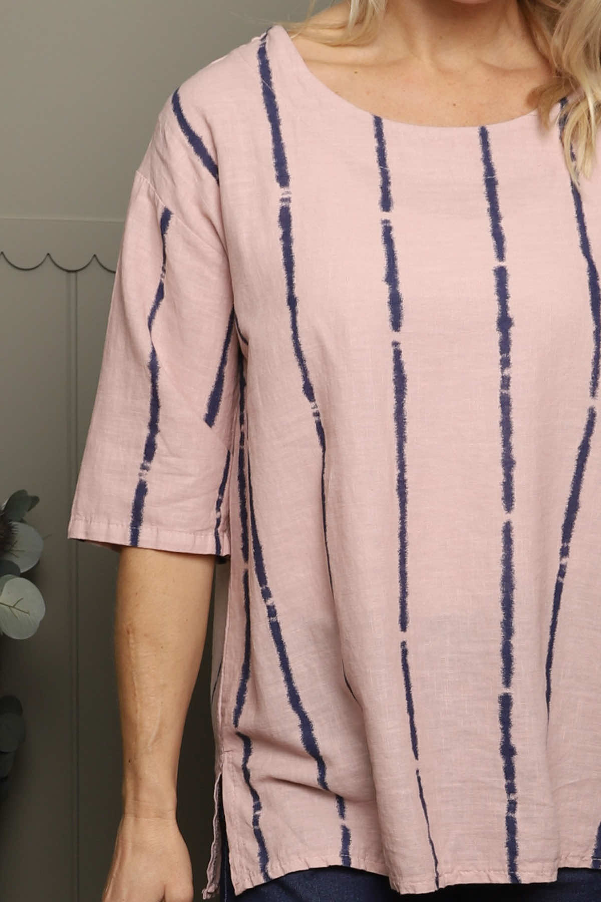 Kalia Stripe Linen Top Pink