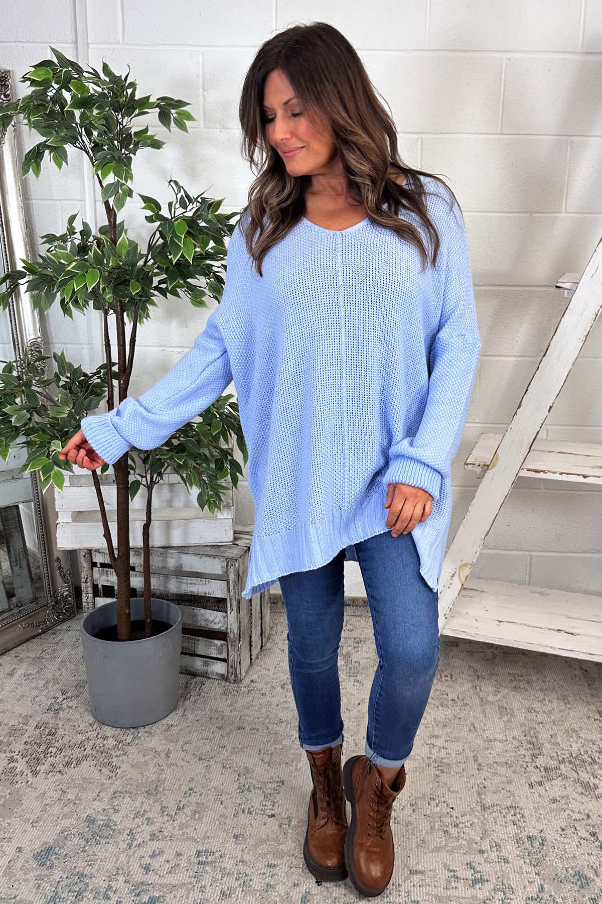 Bo Slouch V-Neck Jumper Light Blue