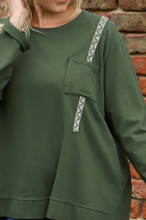 Barbara Pocket Cotton Top Khaki - Image 3